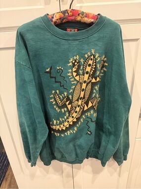 Vintage Dagoli Teal Graphic Lizard Crewneck Sweatshirt - Unisex